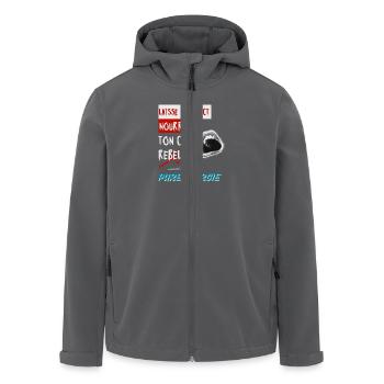 "Lass deinen Instinkt dein rebellisches Herz nähren. Rein - Recycelte Männer Softshell-Jacke von Stanley/Stella - Anthrazit - Vorne - AI Model Male 185 light (185cm)