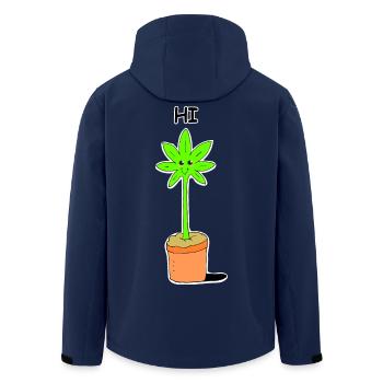 Cute Kawaii Weed Plant says Hi Illustration - Men’s Recycled Softshell Jacket by Stanley/Stella - navy - Back - AI Model Male 185 light (185cm)
