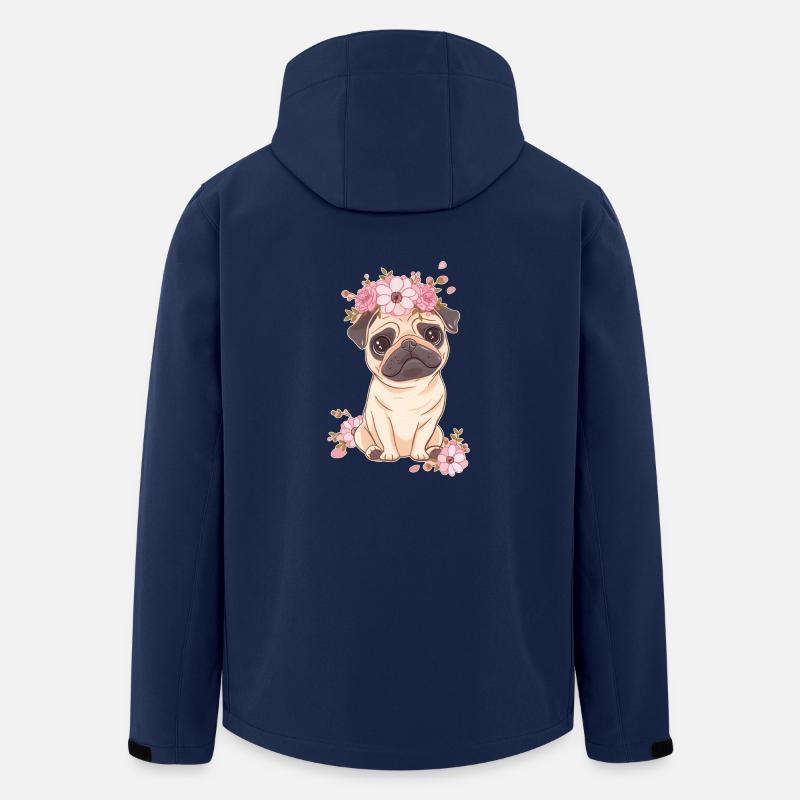 Mops med blommor - Softshelljacka herr i återvunnen polyester Stanley/Stella - marinblått