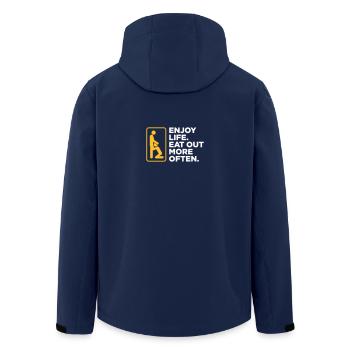 Genieße das Leben. Essen Sie mehr heraus! - Recycelte Männer Softshell-Jacke von Stanley/Stella - Navy - Hinten - AI Model Male 185 light (185cm)