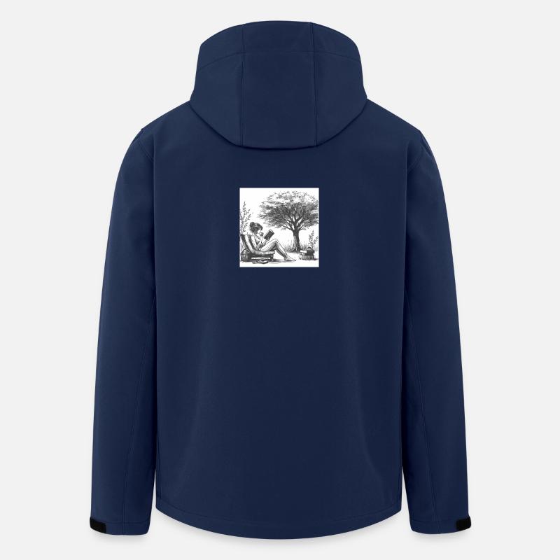 Frau trinkt Kaffee und liest ein Buch - Recycelte Männer Softshell-Jacke von Stanley/Stella - Navy