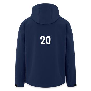20. 20 JAHRE. 20-JÄHRIGES JUBILÄUM. 20-JÄHRIGES JUBILÄUM. - Recycelte Männer Softshell-Jacke von Stanley/Stella - Navy - Hinten - AI Model Male 185 light (185cm)