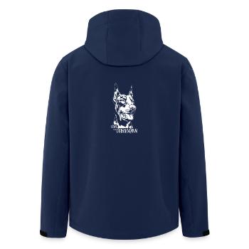 Loved by a Doberman Dog Saying Wilsigns - Men’s Recycled Softshell Jacket by Stanley/Stella - navy - Back - AI Model Male 185 light (185cm)