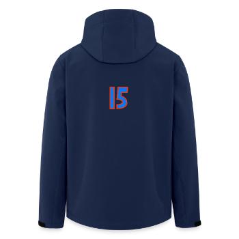 15. 15 JAHRE. 15-JÄHRIGES JUBILÄUM. 15-JÄHRIGES JUBILÄUM. - Recycelte Männer Softshell-Jacke von Stanley/Stella - Navy - Hinten - AI Model Male 185 light (185cm)