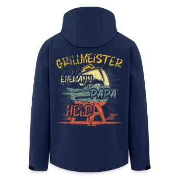 Vintage Grillmeister Papa Held Ehemann Grillen BBQ - Recycelte Männer Softshell-Jacke von Stanley/Stella - Navy - Hinten - AI Model Male 185 light (185cm)