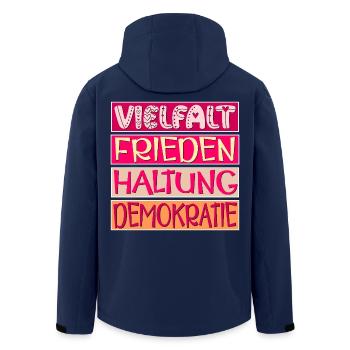 VIELFALT FRIEDEN HALTUNG DEMOKRATIE - Recycelte Männer Softshell-Jacke von Stanley/Stella - Navy - Hinten - AI Model Male 185 light (185cm)