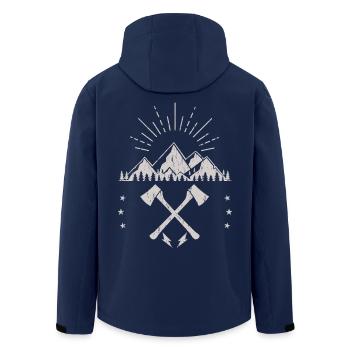 Robustes Berg-Sonnenaufgangsaxt-Emblem - Recycelte Männer Softshell-Jacke von Stanley/Stella - Navy - Hinten - AI Model Male 185 light (185cm)