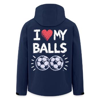 Ich liebe meine Bälle Fußball Design - Recycelte Männer Softshell-Jacke von Stanley/Stella - Navy - Hinten - AI Model Male 185 light (185cm)