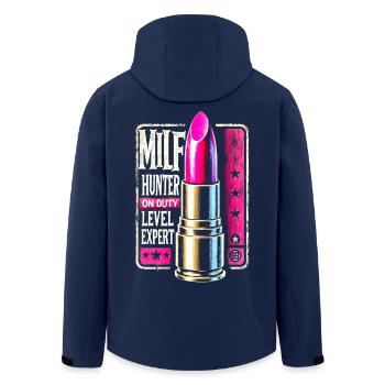 Lippenstift und Badge Empowerment Design - Recycelte Männer Softshell-Jacke von Stanley/Stella - Navy - Hinten - AI Model Male 185 light (185cm)