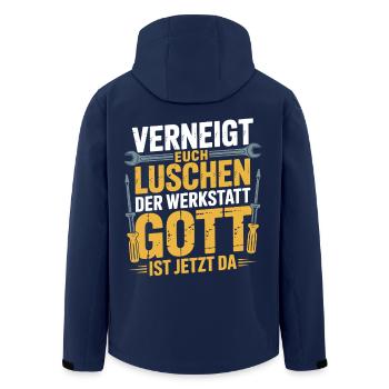 Verneigt euch Luschen der Werkstatt Gott ist da - Recycelte Männer Softshell-Jacke von Stanley/Stella - Navy - Hinten - AI Model Male 185 light (185cm)
