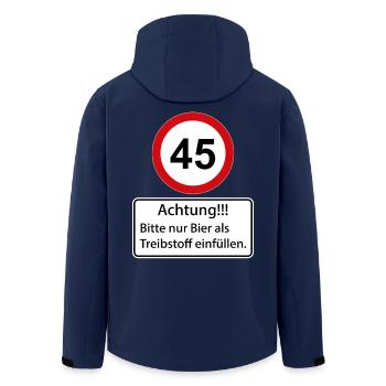 45 Achtung nur Bier als Treibstoff einfüllen - Recycelte Männer Softshell-Jacke von Stanley/Stella - Navy - Hinten - AI Model Male 185 light (185cm)