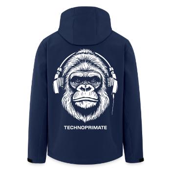 Techno Primate Kopfhörer Ape Art # 5 Weiß - Recycelte Männer Softshell-Jacke von Stanley/Stella - Navy - Hinten - AI Model Male 185 light (185cm)