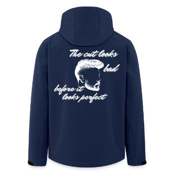 Witziger Friseur-Haarschnitt schlecht vor perfekten Männern – Zitat - Recycelte Männer Softshell-Jacke von Stanley/Stella - Navy - Hinten - AI Model Male 185 light (185cm)