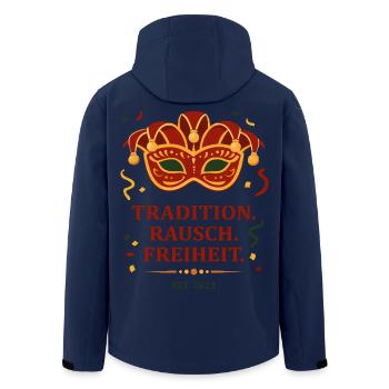 Tradition. Rausch. Freiheit. – Karnevalsmaske - Recycelte Männer Softshell-Jacke von Stanley/Stella - Navy - Hinten - AI Model Male 185 light (185cm)