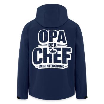 Opa der Chief im Hintergrund - Recycelte Männer Softshell-Jacke von Stanley/Stella - Navy - Hinten - AI Model Male 185 light (185cm)
