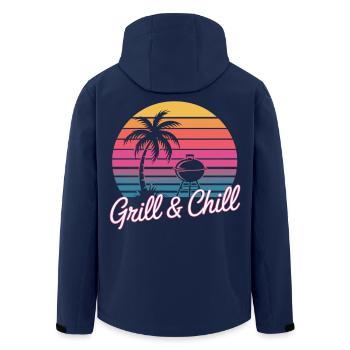 Grill Shirt Retro Sonnenuntergang BBQ Grillmeister - Recycelte Männer Softshell-Jacke von Stanley/Stella - Navy - Hinten - AI Model Male 185 light (185cm)