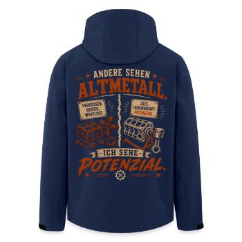 Andere sehen Altmetall – Ich sehe Potenzial - Recycelte Männer Softshell-Jacke von Stanley/Stella - Navy - Hinten - AI Model Male 185 light (185cm)