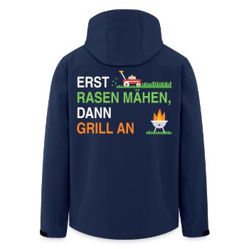 Erst Rasen mähen, dann Grill an – Gärtner Spruch - Recycelte Männer Softshell-Jacke von Stanley/Stella - Navy - Hinten - AI Model Male 185 light (185cm)