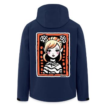 Stylized Cartoon Portrait – Artful Woman - Men’s Recycled Softshell Jacket by Stanley/Stella - navy - Back - AI Model Male 185 light (185cm)