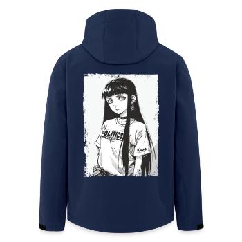 Japanese Cartoon Girl and Politics - Men’s Recycled Softshell Jacket by Stanley/Stella - navy - Back - AI Model Male 185 light (185cm)
