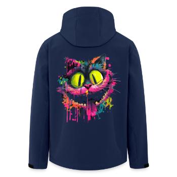 Colorful Psychedelic Cheshire Cat Street Art Style - Men’s Recycled Softshell Jacket by Stanley/Stella - navy - Back - AI Model Male 185 light (185cm)