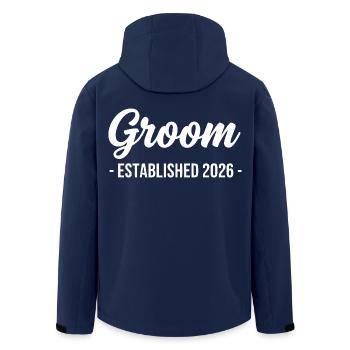 Groom 2026 Hochzeit Handschrift - Recycelte Männer Softshell-Jacke von Stanley/Stella - Navy - Hinten - AI Model Male 185 light (185cm)