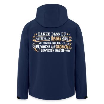 Bester Trainer Danke – Abschiedsgeschenk Verein - Recycelte Männer Softshell-Jacke von Stanley/Stella - Navy - Hinten - AI Model Male 185 light (185cm)