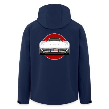 Real American muscle car - Men’s Recycled Softshell Jacket by Stanley/Stella - navy - Back - AI Model Male 185 light (185cm)