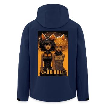 Cattitude : Deux filles chats - Veste softshell homme en polyester recyclé Stanley/Stella - marine - Dos - AI Model Male 185 light (185cm)