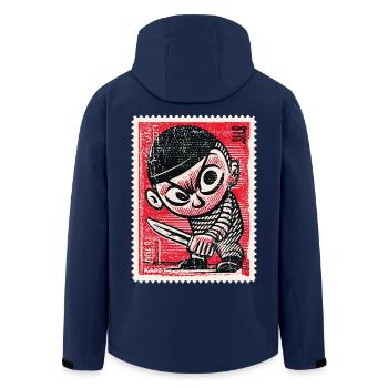 Comic gangster on postage stamp - Men’s Recycled Softshell Jacket by Stanley/Stella - navy - Back - AI Model Male 185 light (185cm)