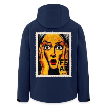 Popart Frau mit Schrei auf Briefmarke - Recycelte Männer Softshell-Jacke von Stanley/Stella - Navy - Hinten - AI Model Male 185 light (185cm)