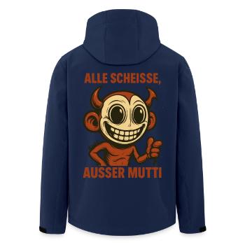 Grinsender Teufel mit Spruch über die gute Mutter - Recycelte Männer Softshell-Jacke von Stanley/Stella - Navy - Hinten - AI Model Male 185 light (185cm)