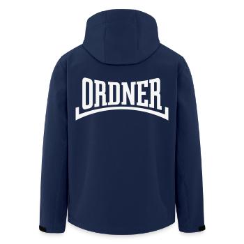 Ordner (Ordnung / Security / Konkav / White) - Recycelte Männer Softshell-Jacke von Stanley/Stella - Navy - Hinten - AI Model Male 185 light (185cm)