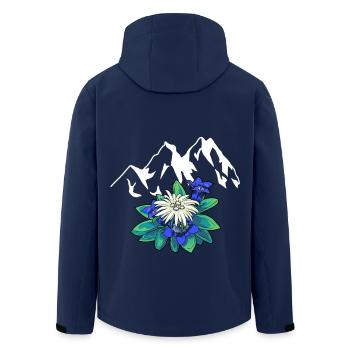 Mountains Mountains Tirol Edelweiss Gentian Nature Hiking - Men’s Recycled Softshell Jacket by Stanley/Stella - navy - Back - AI Model Male 185 light (185cm)
