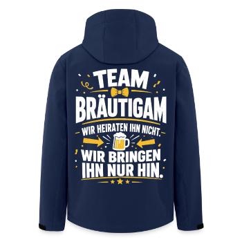 Team Bräutigam. Wir bringen ihn nur hin - Recycelte Männer Softshell-Jacke von Stanley/Stella - Navy - Hinten - AI Model Male 185 light (185cm)