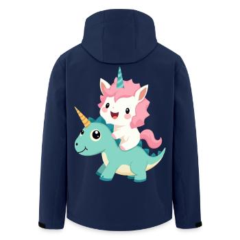 Kawaii Unicorn Riding Dino – Cute Fantasy Animal - Men’s Recycled Softshell Jacket by Stanley/Stella - navy - Back - AI Model Male 185 light (185cm)