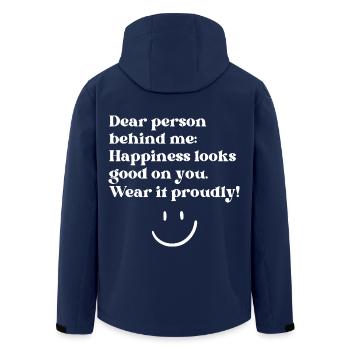 Motivational and inspiring Quotes - Happiness - Men’s Recycled Softshell Jacket by Stanley/Stella - navy - Back - AI Model Male 185 light (185cm)