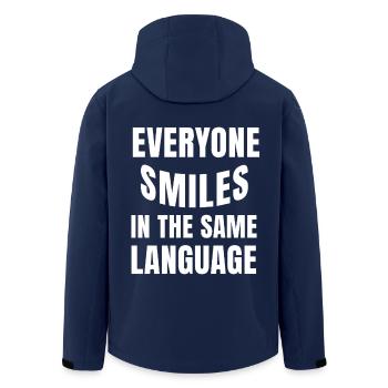Smiling connects statement humanity - Men’s Recycled Softshell Jacket by Stanley/Stella - navy - Back - AI Model Male 185 light (185cm)