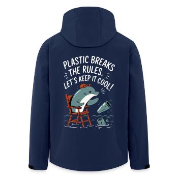 Plastic in the sea with dolphin - Men’s Recycled Softshell Jacket by Stanley/Stella - navy - Back - AI Model Male 185 light (185cm)
