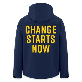 change starts now - Men’s Recycled Softshell Jacket by Stanley/Stella - navy - Back - AI Model Male 185 light (185cm)