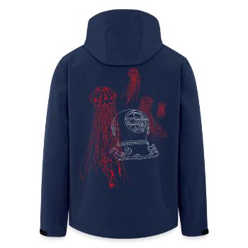 Mute cry from the sea, in white / red - Men’s Recycled Softshell Jacket by Stanley/Stella - navy - Back - AI Model Male 185 light (185cm)