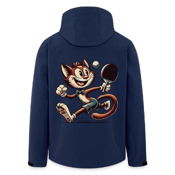 Lustige Retro Cartoon Katze Spielt Tischtennis - Recycelte Männer Softshell-Jacke von Stanley/Stella - Navy - Hinten - AI Model Male 185 light (185cm)
