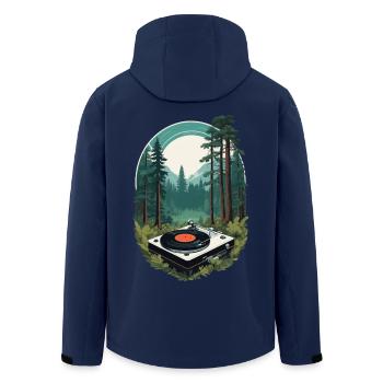 Music Streetwear Outfit Nature Vinyl Turntable - Men’s Recycled Softshell Jacket by Stanley/Stella - navy - Back - AI Model Male 185 light (185cm)