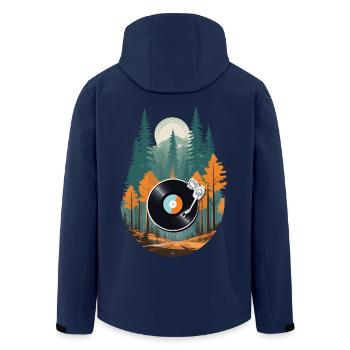 Vintage Plattenspieler Musik Retro Streetwear - Recycelte Männer Softshell-Jacke von Stanley/Stella - Navy - Hinten - AI Model Male 185 light (185cm)