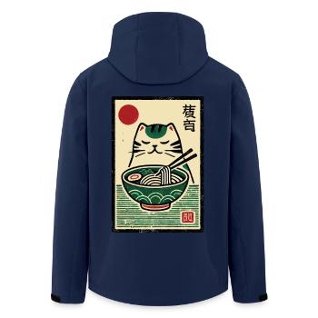 Kawaii Retro Cat With Ramen Noodles Japan Ukiyo-E - Men’s Recycled Softshell Jacket by Stanley/Stella - navy - Back - AI Model Male 185 light (185cm)