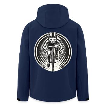 Sporty cat on bike for road bike fans - Men’s Recycled Softshell Jacket by Stanley/Stella - navy - Back - AI Model Male 185 light (185cm)