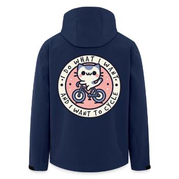 Bicycle cat with naughty saying for - Men’s Recycled Softshell Jacket by Stanley/Stella - navy - Back - AI Model Male 185 light (185cm)