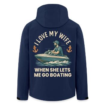 I Love My Wife Boat Saying Captain - Men’s Recycled Softshell Jacket by Stanley/Stella - navy - Back - AI Model Male 185 light (185cm)