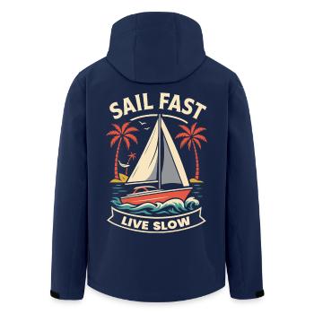 Sail Fast Live Slow Captain Boat Nautical Saying - Men’s Recycled Softshell Jacket by Stanley/Stella - navy - Back - AI Model Male 185 light (185cm)