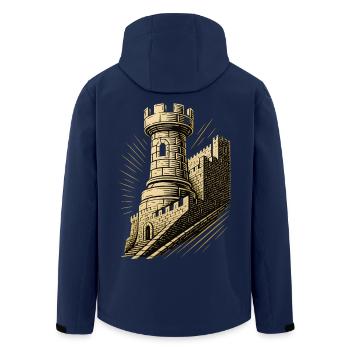 Chess Player Tower Chess Pieces Chessboard - Men’s Recycled Softshell Jacket by Stanley/Stella - navy - Back - AI Model Male 185 light (185cm)